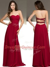 Red Criss Cross Sweetheart Beading Prom Party Dress Chiffon Sleeveless