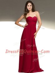 Red Criss Cross Sweetheart Beading Prom Party Dress Chiffon Sleeveless