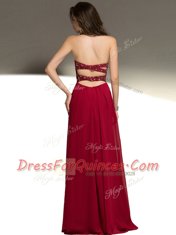 Red Criss Cross Sweetheart Beading Prom Party Dress Chiffon Sleeveless