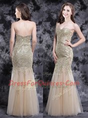 Mermaid Champagne Sweetheart Neckline Appliques Prom Gown Sleeveless Zipper