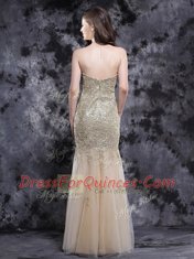 Mermaid Champagne Sweetheart Neckline Appliques Prom Gown Sleeveless Zipper