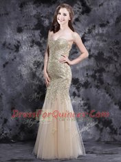 Mermaid Champagne Sweetheart Neckline Appliques Prom Gown Sleeveless Zipper