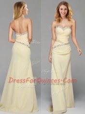 Latest Light Yellow Homecoming Dress Prom and For with Beading Sweetheart Sleeveless Brush Train Side Zipper