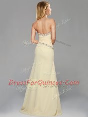 Latest Light Yellow Homecoming Dress Prom and For with Beading Sweetheart Sleeveless Brush Train Side Zipper