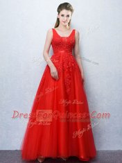 Super Baby Pink A-line Appliques and Belt Prom Evening Gown Backless Tulle Sleeveless With Train