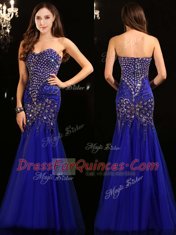 Mermaid Tulle Sleeveless Floor Length Prom Party Dress and Beading