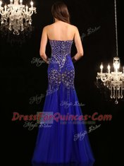 Mermaid Tulle Sleeveless Floor Length Prom Party Dress and Beading