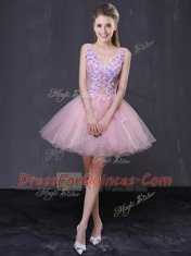 V-neck Sleeveless Organza Hand Made Flower Lace Up