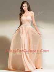 Charming With Train Empire Sleeveless Peach Prom Party Dress Brush Train Clasp Handle
