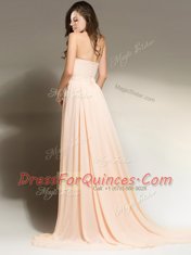 Charming With Train Empire Sleeveless Peach Prom Party Dress Brush Train Clasp Handle