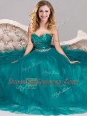 Luxury Sequins Prom Party Dress Peacock Green Zipper Sleeveless Floor Length
