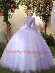 Scoop 3 4 Length Sleeve Appliques Lace Up Quinceanera Dress