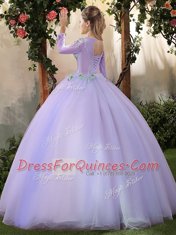 Scoop 3 4 Length Sleeve Appliques Lace Up Quinceanera Dress