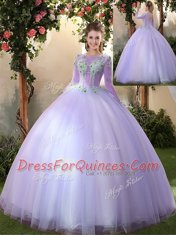 Scoop 3 4 Length Sleeve Appliques Lace Up Quinceanera Dress