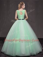 Scoop Floor Length Ball Gowns Sleeveless Apple Green Vestidos de Quinceanera Lace Up