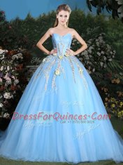 Custom Design Sleeveless Brush Train Appliques Lace Up 15th Birthday Dress