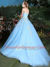 Custom Design Sleeveless Brush Train Appliques Lace Up 15th Birthday Dress