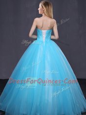 Exceptional Baby Blue Sleeveless Appliques Floor Length Quinceanera Dresses
