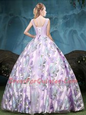 Cheap Straps Multi-color Lace Up 15th Birthday Dress Appliques and Pattern Sleeveless Floor Length