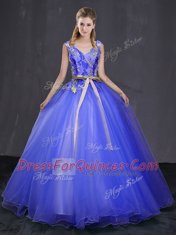 Floor Length Ball Gowns Sleeveless Royal Blue Quinceanera Gown Lace Up