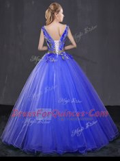 Floor Length Ball Gowns Sleeveless Royal Blue Quinceanera Gown Lace Up