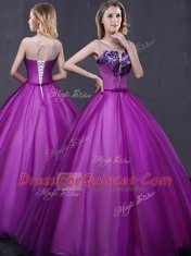 Ball Gowns Sweet 16 Dresses Purple Scoop Tulle Sleeveless Floor Length Lace Up