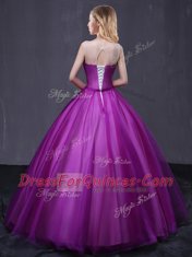 Ball Gowns Sweet 16 Dresses Purple Scoop Tulle Sleeveless Floor Length Lace Up