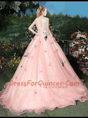 Delicate Scoop Sleeveless Brush Train Appliques Lace Up 15th Birthday Dress
