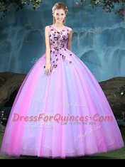 Dramatic Tulle Sleeveless Floor Length Quinceanera Gowns and Appliques