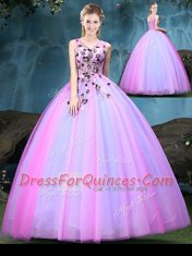 Dramatic Tulle Sleeveless Floor Length Quinceanera Gowns and Appliques