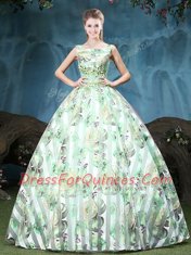 Nice Multi-color Lace Up Straps Appliques and Pattern 15 Quinceanera Dress Tulle Sleeveless