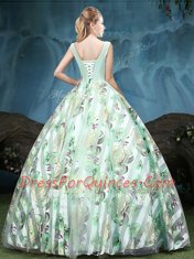 Nice Multi-color Lace Up Straps Appliques and Pattern 15 Quinceanera Dress Tulle Sleeveless