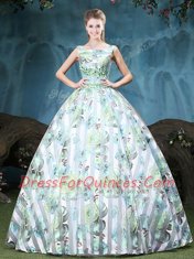 Luxurious Straps Sleeveless Ball Gown Prom Dress Floor Length Appliques and Pattern Multi-color Tulle