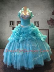 Aqua Blue Quinceanera Dress Military Ball and Sweet 16 and Quinceanera and For with Beading and Pick Ups Sweetheart Sleeveless Lace Up