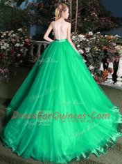 Scoop Appliques and Belt Sweet 16 Dresses Green Zipper Sleeveless Brush Train