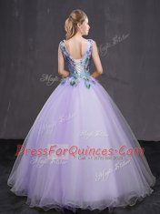 Great Lavender Tulle Lace Up Quinceanera Gown Sleeveless Floor Length Beading and Belt
