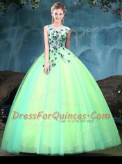 Elegant Multi-color Lace Up V-neck Appliques Sweet 16 Dress Tulle Sleeveless