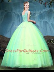 Elegant Multi-color Lace Up V-neck Appliques Sweet 16 Dress Tulle Sleeveless