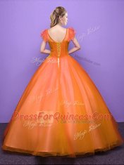 Cheap Scoop Short Sleeves Tulle Sweet 16 Dress Appliques Lace Up