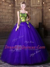 Best Blue Lace Up One Shoulder Pattern Quinceanera Dresses Tulle Sleeveless