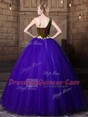 Best Blue Lace Up One Shoulder Pattern Quinceanera Dresses Tulle Sleeveless