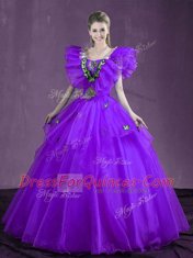 High End Sleeveless Lace Up Floor Length Appliques and Ruffles Vestidos de Quinceanera