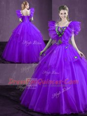 High End Sleeveless Lace Up Floor Length Appliques and Ruffles Vestidos de Quinceanera