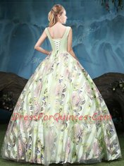 Multi-color Sweet 16 Dress Military Ball and Sweet 16 and Quinceanera and For with Appliques and Pattern Straps Sleeveless Lace Up