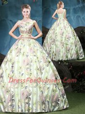 Multi-color Sweet 16 Dress Military Ball and Sweet 16 and Quinceanera and For with Appliques and Pattern Straps Sleeveless Lace Up