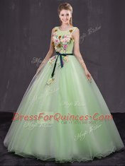 Scoop Sleeveless Lace Up Sweet 16 Dresses Yellow Green Organza