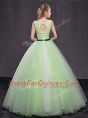 Scoop Sleeveless Lace Up Sweet 16 Dresses Yellow Green Organza