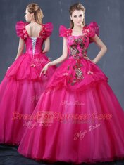 Custom Fit Fuchsia Tulle Lace Up Straps Sleeveless Floor Length Vestidos de Quinceanera Appliques