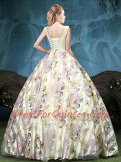 Straps Sleeveless Tulle Floor Length Lace Up Quinceanera Gowns in Multi-color with Appliques and Pattern