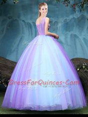 Simple Tulle Sleeveless Floor Length Quince Ball Gowns and Appliques
